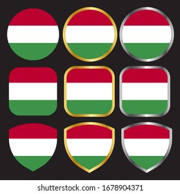 hungary flag vector icon set with gold and silver border