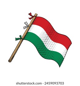 Hungary Flag Vector Illustration in Engraving Technique Drawing