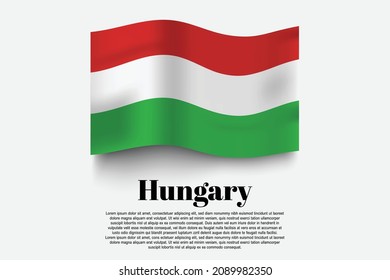 Hungary flag waving form on gray background. Vector illustration.