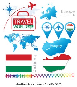 Hungary. flag. World Map. Travel vector Illustration.