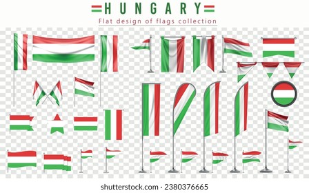 Hungary flags set, flat design of flags Collection