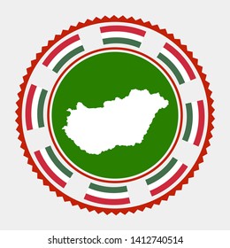 Hungary flat stamp. Round logo with map and flag of Hungary. Vector illustration.