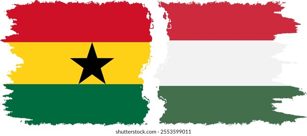 Hungary and Ghana grunge flags connection, vector