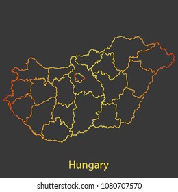 Hungary gradient outline,stroke of map with administrative division. Modern line style vector illustration