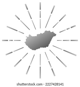 Hungary gradiented sunburst. Map of the country with colorful star rays. Hungary illustration in digital, technology, internet, network style. Vector illustration.