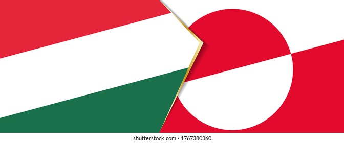 Hungary and Greenland flags, two vector flags symbol of relationship or confrontation.