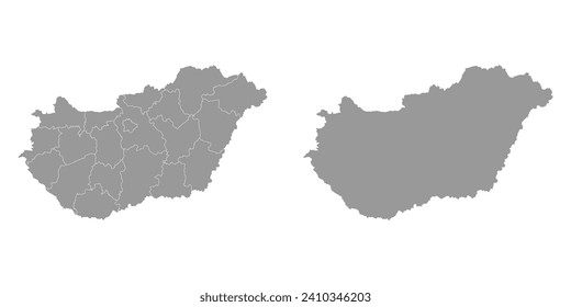 Mapa gris de Hungría con distritos administrativos. Ilustración vectorial.