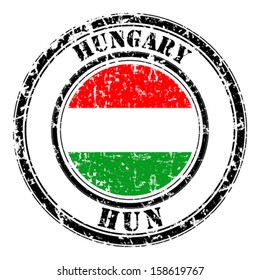 Hungary grunge flag on button stamp