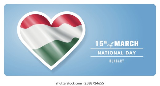 Hungary happy national day greeting card, banner vector illustration. Hungarian holiday 15th of March design element with 3D flag