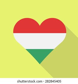 Hungary  heart flag flat style with long shadow. Patriotic design. Vector EPS10