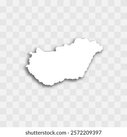 Hungary high detailed vector representation of country silhouette. White color on transparent background with dropped shadow. For educational, decorative, or informational use.