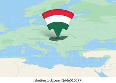 Hungary Highlighted on Europe Map with Flag Icon. Detailed Vector Design.