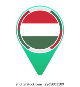 Hungary (HU) National Flag Circular Round Target Pin Green Map Pointer Location Mark Logo Icon Isolated on White Background