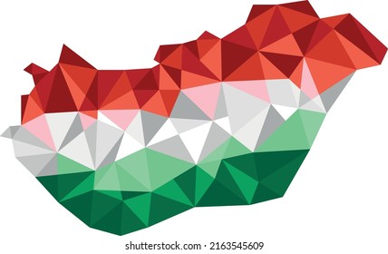 Hungary, hungarian map above in low poly design style. Vector illustration in red, white, green flag colors.