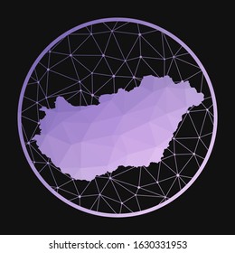 Hungary icon. Vector polygonal map of the country. Hungary icon in geometric style. The country map with purple low poly gradient on dark background.