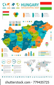 Hungary infographic map and flag - High Detailed Vector Illustration