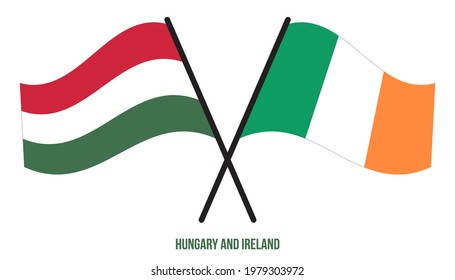 Hungary and Ireland Flags Crossed And Waving Flat Style. Official Proportion. Correct Colors.