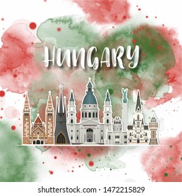 Hungary Landmark Global Travel And Journey watercolor background. Vector Design Template.used for your advertisement, book, banner, template, travel business or presentation