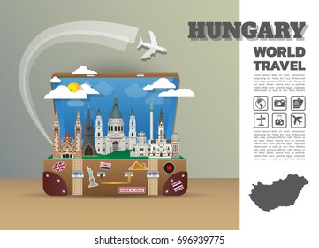 Hungary Landmark Global Travel And Journey Infographic luggage.3D Design Vector Template.vector/illustration. can be used for your business, advertisement or artwork