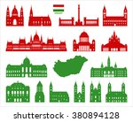 Hungary landmarks. Vector on white background. Map of Hungary. 