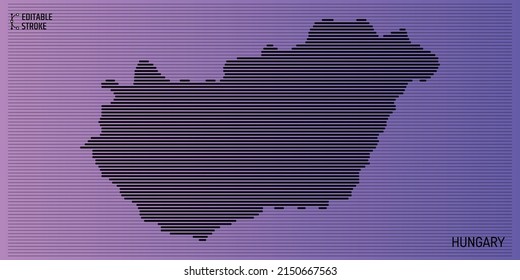 Hungary line map. Editable stroke vector illustration. Line thickness can be changed.