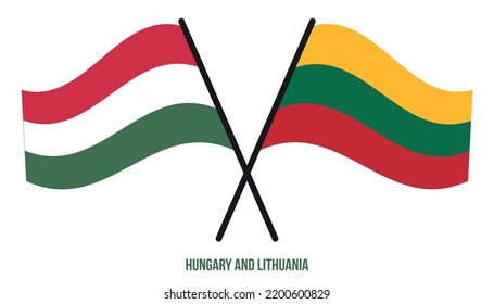 Hungary and Lithuania Flags Crossed And Waving Flat Style. Official Proportion. Correct Colors.