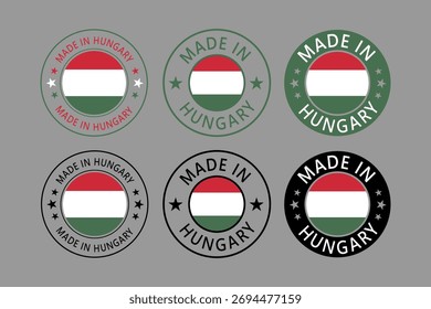 Hungary Made in Stamp in circle with flag Vector template on white background