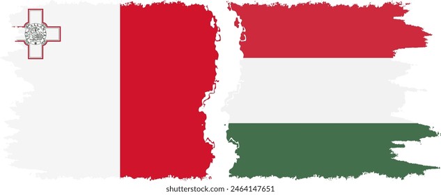 Hungary and Malta grunge flags connection, vector