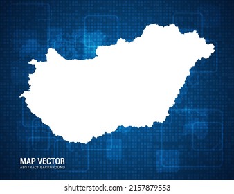 Mapa de Hungría con textura de tablero de píxeles con tecnología de fondo azul abstracto.