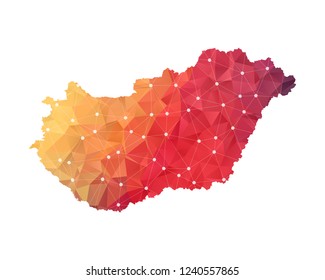 Hungary Map - Abstract geometric rumpled triangular low poly style gradient graphic on white background , line dots polygonal design for your . Vector illustration eps 10.