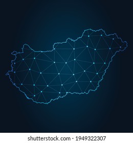 hungary Map Abstract mash line and point scales on dark background. Wire Frame 3D mesh polygonal network line.