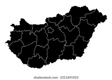 Hungary map with administrative districts. Vector illustration.