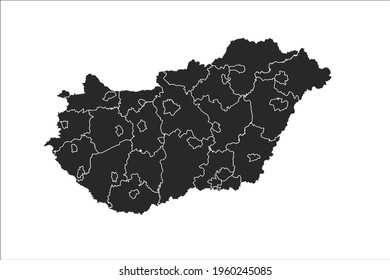Hungary Map black Color on White Backgound