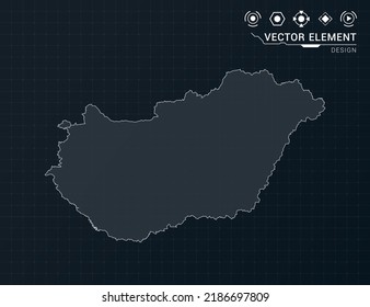Mapa húngaro del marco digital negro HUD, GUI, interfaz de interfaz de usuario vector de radar.