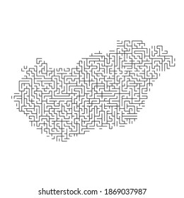 Hungary map from black pattern of the maze grid. Vector illustration.