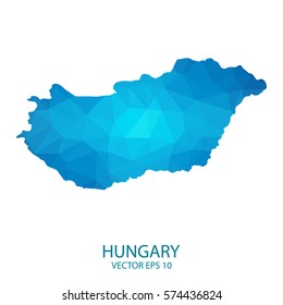 Hungary map - blue geometric rumpled triangular low poly style gradient graphic background , polygonal design for your . Vector illustration eps 10.