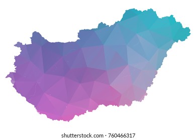hungary map. Blue and Pink polygonal shape vector illustration on white background. Vector illustration eps 10.