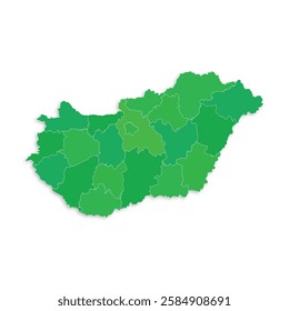 Hungary map with border highlighted regions, states, isolated on white background. Template map of Hungary. Detailed vector illustration.