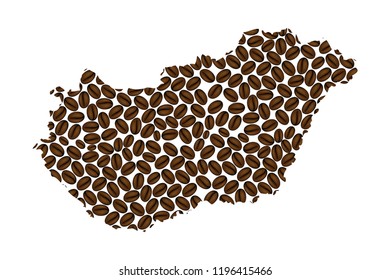 Hungary -  map of coffee bean, Hungary map made of coffee beans,