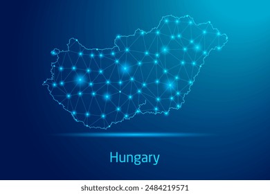 Hungary map - concept of communication technology, graphic of low poly.