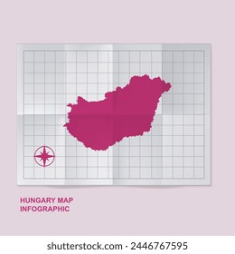Mapa de Hungría en papel de cuadrícula doblado