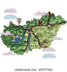 Hungary Map With Cute Drawings