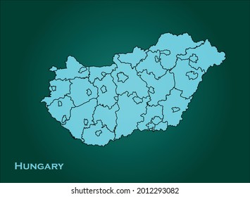 Hungary map cyan Color on Green Backgound