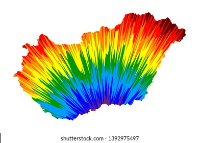 Hungary - map is designed rainbow abstract colorful pattern, Hungary map made of color explosion,