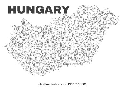 Hungary map designed with small points. Vector abstraction in black color is isolated on a white background. Scattered small points are organized into Hungary map.