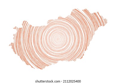 Hungary map filled with concentric circles. Sketch style circles in the shape of the country. Vector Illustration.