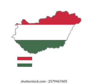  Hungary Map with Flag Below on Right Side. Map of Hungary with the National Flag Positioned Below on the Right, Representing Hungary Unity and Identity