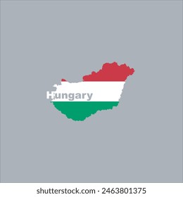 Mapa de Hungría y diseño de color de bandera sobre fondo gris