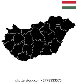 
Hungary Map and Flag - Country Outline, Central Europe and National Symbol Vector Illustration.
