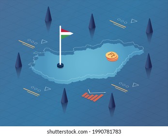 Ungarische Karte, Flagge und Währung Modernes Isometrisches Vektorgrafik-Design für Geschäftswelt und Wirtschaft